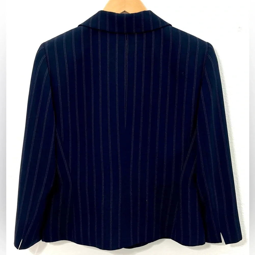 Tahari Navy Double Pinstriped Suit Jacket and Skirt Size 6 - Picture 3 of 7